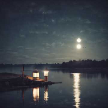 Moonlit lakeside album-cover illustration