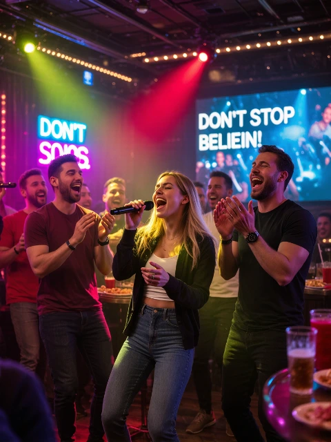 Illustrative photograph of a group singing karaoke